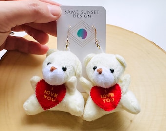 Teddy Bear Earrings, Kawaii Earrings, Valentines Day Earrings, Unique Gifts for Sister Birthday, Gifts for Teachers, Best Friend Birthday