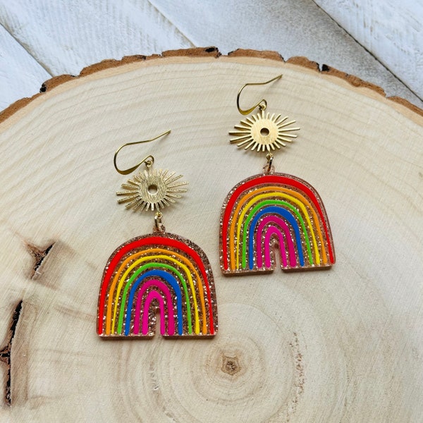 Rainbow Earrings Dangle, Kawaii Earrings, Unique Gifts for Sister Birthday, Trendy Jewelry 2023, Boho Earrings Gold, Teen Girl Jewelry