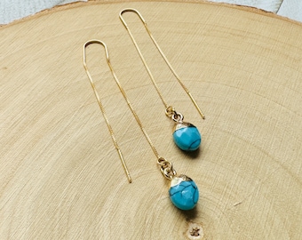 Turquoise Earrings, Threader Earrings, Statement Earrings Boho, Western Earrings, Boho Earrings, Best Friend Birthday Gifts for Her, Blue