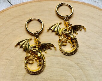 Dragon Earrings, Witchy Earrings Dangle, Huggie Hoops, Dragon Lover Gift, Teen Girl Gifts, Goth Punk Alternative Witchy Jewelry, Punk Gift