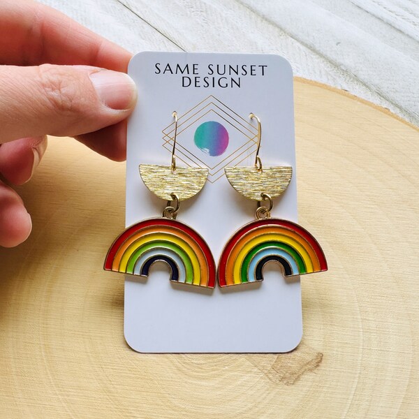 Rainbow Earrings Dangle, Geometric Earrings Dangle, Boho Earrings Gold, Teen Girl Gifts, Statement Earrings Boho, Unique Gifts for Women