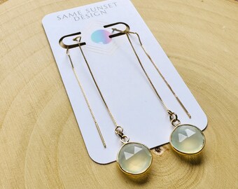 Chalcedony Earrings, Threader Earrings, Western Earrings Dangle, Statement Earrings Boho, Wedding Jewelry for Brides, Best Gift for Mom