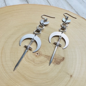 Sword Earrings, Goth Earrings, Punk Earrings, Witchy Earrings, Unique Birthday Gift Girl, Celestial Jewelry Witchy Gifts for Women, Silver