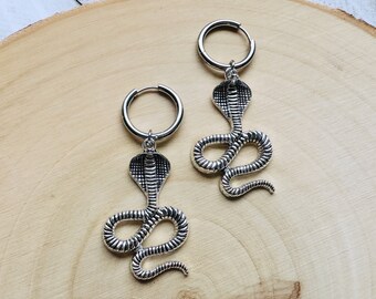 Snake Earrings, Huggie Hoop Earrings, Goth Earrings, Punk Earrings, Witchy Earrings, Best Friend Birthday Gift, Teen Girl Jewelry, Silver