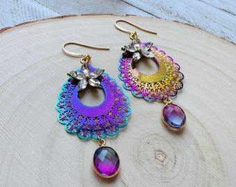 Quartz Earrings, Flower Jewelry, Fairycore Jewelry Gold, Whimsical Gifts, Boho Chic, College Gifts for Daughter, Friend Gifts for Birthday