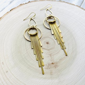 Geometric Brass Earrings, Fringe Earrings Dangle, Boho Earrings for Wedding, Western Earrings Dangle, Witchy Gifts for Women, Boho Chic