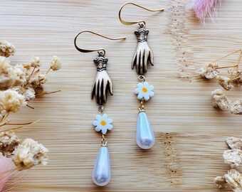Hand Earrings, Flower Earrings For Women,  Witchy Earrings Dangle, Wedding Jewelry for Brides, Teen Girl Jewelry, Unique Gifts for Daughter