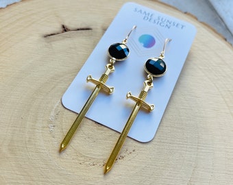 Dagger Earrings, Goth Earrings Dangle, Witchy Earrings, Punk Earrings, Witchy Gifts for Her, Sword Earrings, Unique Gifts for Women, Gold