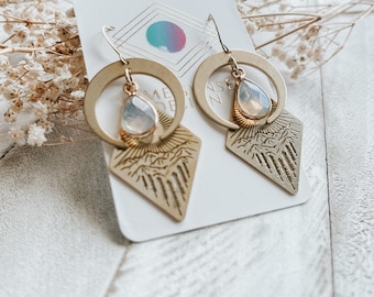Opalite Earrings, Mountain Earrings, Witchy Jewelry Earrings, Celestial Earrings Dangle, Unique Birthday Gift for Sister in Law