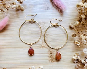 Aventurine Earrings, Boho Hoops, Gold Hoop Earrings for Women, Minimalistic Witchy Jewelry, Earrings For Bride, Mothers Day Gift from Son