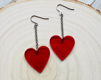 Red Heart Earrings, Creepy Cute Jewelry, Vacation Earrings, Best Friend Birthday Gifts for Her, Goth Valentines Gift, Galentines Day Gifts