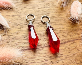 Pendientes de cristal, pendientes rojos, aros Huggie, pendientes bohemios chic, acero inoxidable, regalo de San Valentín, regalos de amor para hija.
