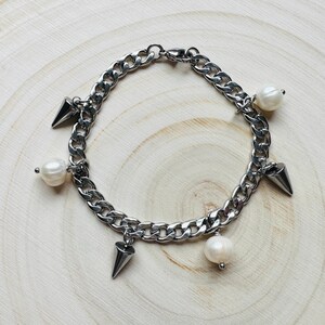 Chain Bracelet, Stainless Steel Bracelet, Punk Bracelet, Goth Bracelet Silver, Spike Bracelet, Best Gifts for Aunt, Corporate Goth