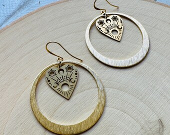 Geometric Planchette Earrings: Brass Witchy Boho Jewelry