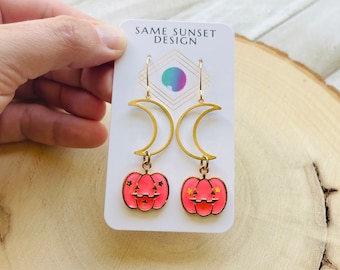 Jack O Lantern Earrings, Pumpkin Earrings, Autumn Earrings Dangle, Witchy Gifts, Halloween Gift for Women, Creepy Cute Jewelry, Fun Gifts