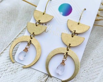 Amethyst Earrings Dangle, Crescent Moon Earrings Gold, Celestial Jewelry Witchy Gifts for Women, February Birthday Gift for Sister, 6th