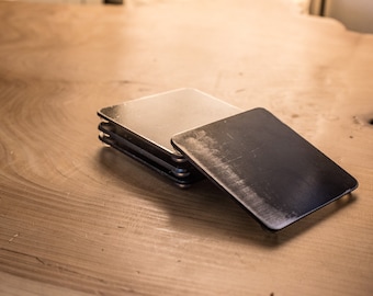 Metal Coasters set, cup and glass coaster for tables. Steel coaster. Plain steel coasters. Coasters, industrial coasters, square coasters.