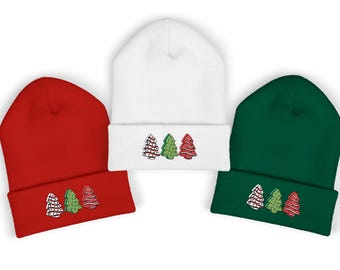 Christmas Tree Snack Trio Beanie- embroidered