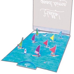 Japan| greeting life| Beach| sail| People Good Time|3D|pop up card |pull