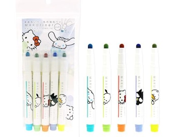 Epoch Chemical | Maru Liner | Conjunto de 5 | Caneta marcadora | Marcador de texto | Sanrio | Hello Kitty, My Melody, Cinnamoroll, Little Twin Stars, Kuromi, PompomPurin