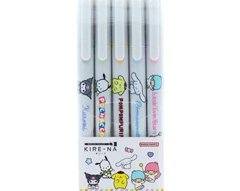 Sun-star| Pilot KIRE-NA| set of 5| Sanrio| highlighter| Kuromi| Pochacco| Pompompurin| Cinnamoroll|Little twin stars|Water-based pigment ink