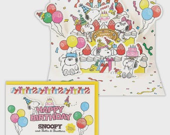 Hallmark| Peanuts| Snoopy| siblings2| Birthday| Celebration| gold foil| pop up| Greeting Card| 3D