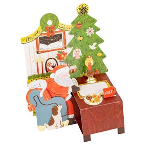Weihnachtsmann| Tisch| Baum| Weihnachtskarte| Blattgold| aufgehen