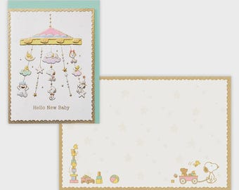 Hallmark| Peanuts| Snoopy| Baby Birth Celebration| Birthday card| gold foil