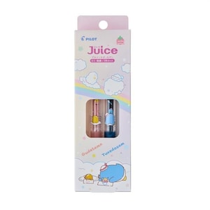 May include: A package of Pilot Juice gel pens featuring Gudetama and Tuxedosam characters. The packaging is white with pastel rainbow accents and the word "Juice". The pens are pink and blue, with character designs.