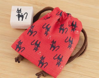 Ghibli| Kiki's Delivery Service| Jiji| Red| wooden stamp| with Drawstring Bag