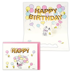 Markenzeichen| Erdnüsse | Snoopy| Holzstock| Sprechblasen| Geburtstag| Feier| Goldfolie| popup| Grußkarte| 3D
