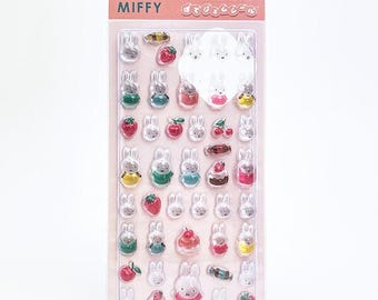 Square Miffy| Pote-Gem| gem-like| 3D| decorative| stickers| Drop| Seal|  pink| flower | strawberries