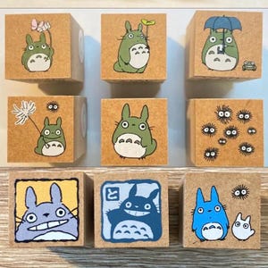 Beverly| Ghibli| 20mm| MINI Carimbo de Madeira | Meu vizinho Totoro| Susuwatari | Folha de Lótus | Guarda-chuva