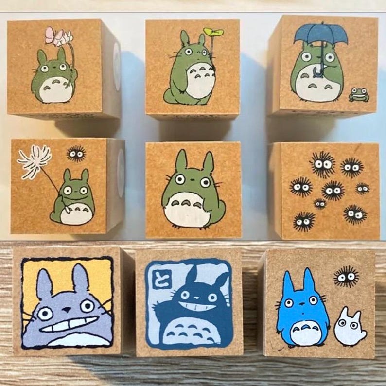 Beverly| Ghibli| 20mm| MINI Wooden Stamp| My Neighbour Totoro| Susuwatari| Lotus Leaf| Umbrella image 1