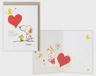 Hallmark| Peanuts| Snoopy| Heart Hug| Thank You| gold foil| pop up| Greeting Card| 3D