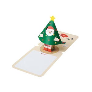 Père Noël| arbre| taille mini| Carte de Noël| feuille d'or| s'ouvrir