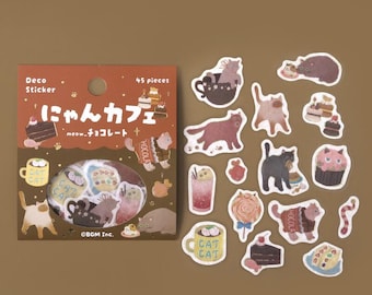 BGM| Nyan Cafe| Chocolate Cat| washi seal| Foil-stamped flake| stickers| gold foil
