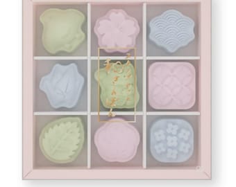 SUN-STAR | Wasanbon Sugar | Conjunto de 9 Carimbos | Japonês | tarambola | garça | gato-da-viva | sakura | mizuhiki | pata | shiba inu | ouriço | esquilo