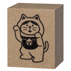 Dekore| FUKUMONO| Maneki-neko| winkende Katze | aus Holz | Stempel| tanzend| rechte Hand erhoben