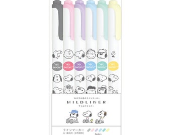 Kamio| Mildliner| Snoopy| Peanuts| set of 6| double-head marker pen| water-based pigment| pale color collection