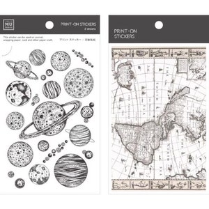 Mu. Retro Astronomie und Geographie|Print-On Stickers | 2 Bögen | Print-On Sticker | Rub-On Sticker|Transferaufkleber|Journal|Scrapbook|Bujo