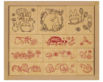 Beverly| Ghibli| My Neighbour Totoro| Cat bus| Totoro| Season| Floral| 12pcs| wooden| stamp set