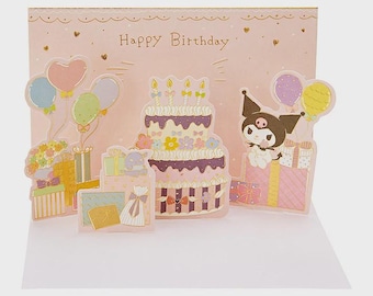 Sanrio| Kuromi| Cake| Party| Birthday| Celebration| gold foil| pop up| Greeting Card| 3D