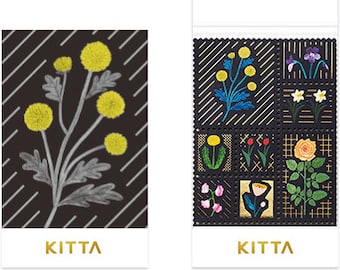 KINGJIM| KITTA| Vol.14| Flower| stamp-style| gold foil| Sticker| Seal| decorate| Card making| Schedule book| Scrapbooking