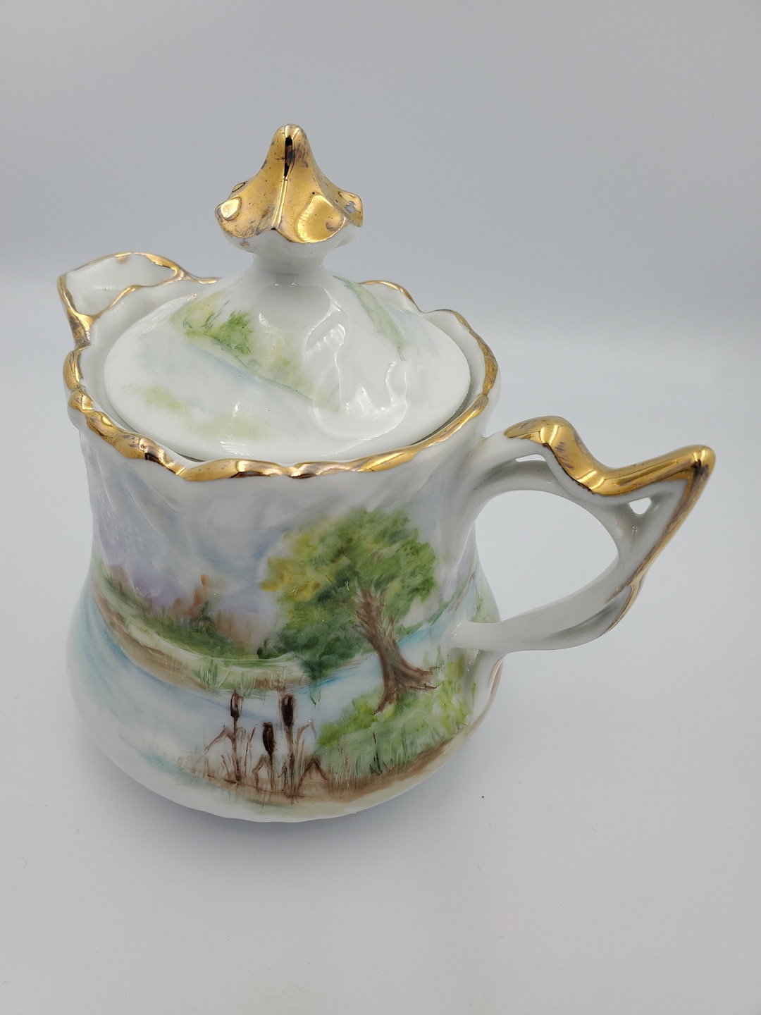 Antique German Porcelain Creamer Country Scene Etsy