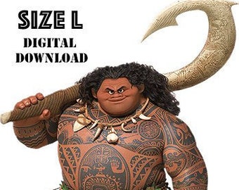 Maui Moana Size L/XL Digital Download. DIY iron on Costume or Temporary Tattoos