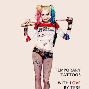 Harley Quinn Temporary Tattoos Suicide Squad Costume Halloween or Cosplay image 1