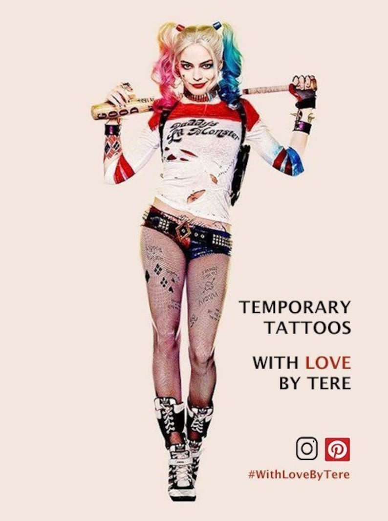 Harley Quinn Temporary Tattoos Suicide Squad Costume Halloween or Cosplay image 1