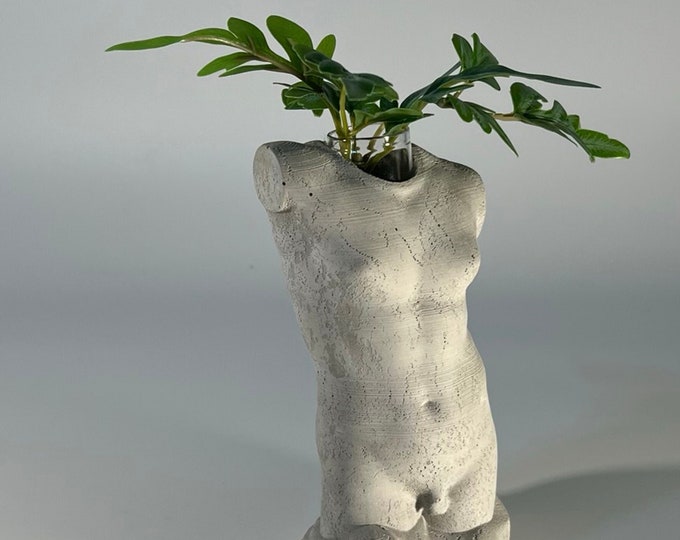 6.5" Hermaphroditus Concrete and Glass Flower Vase - 16.5 cm - Queer Sculpture