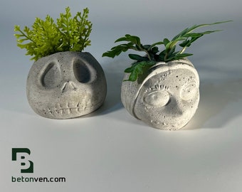 The Nightmare BC - Concrete Face Planters - Indoor Planters -Jack Skellington - Sally - Modern - Housewarming Gift